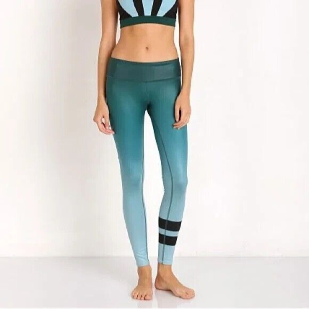 ALO Yoga Teal Ombre Leggings with Black Stripes